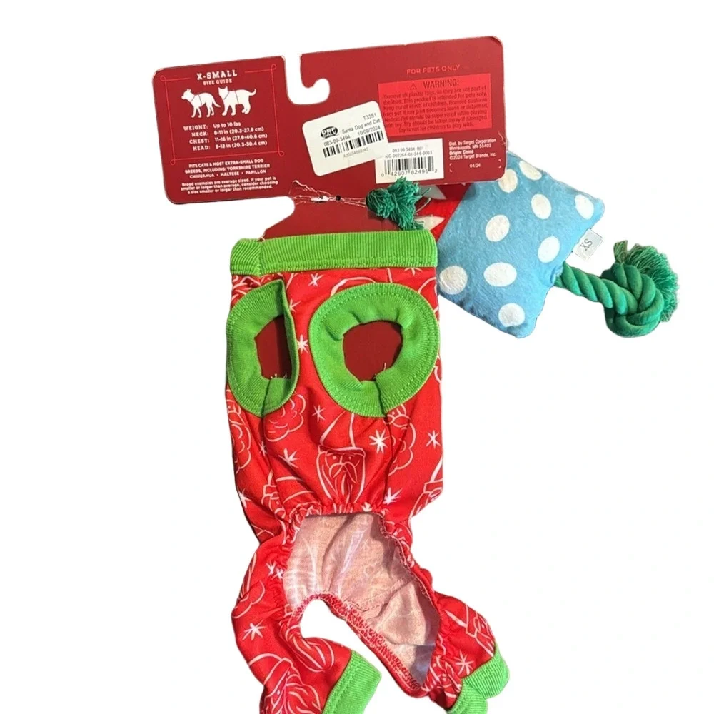 3/$20 Wonder Shop Pet Holiday Pajamas & Toy Set XS Fits Up To 10LBS